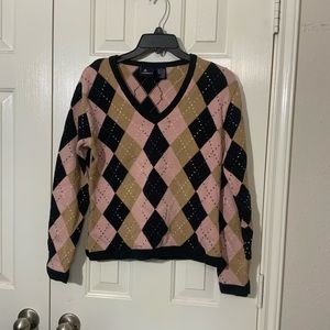 Liz Sport Vintage Argyle Sweater Long sleeves 100% Cotton Size S